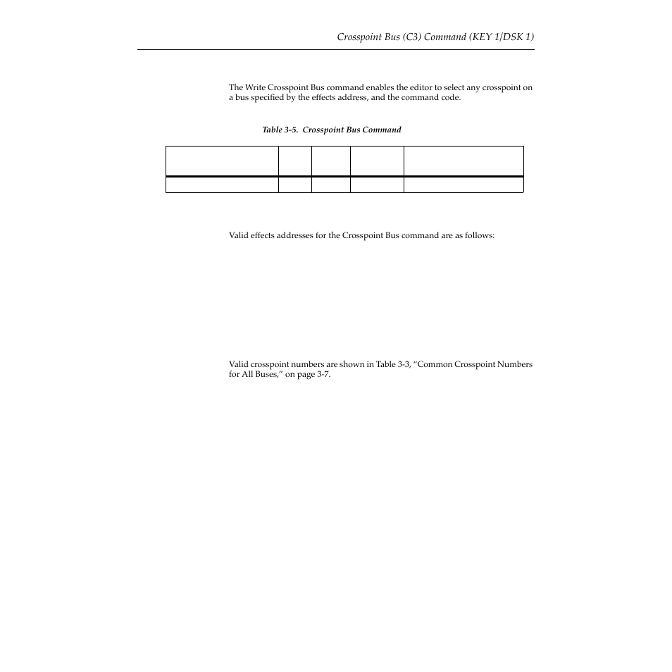 Crosspoint bus (c3) command (key 1/dsk 1), Effects addresses, Crosspoint numbers | Crosspoint bus (c3) command (key 1/dsk 1) -9, Effects addresses -9 crosspoint numbers -9 | Grass Valley 2200 User Manual | Page 33 / 120