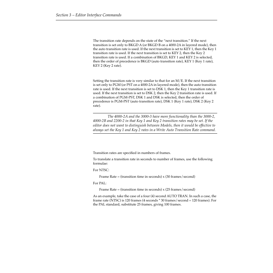 Model 3000-3 and 4000-2a, Transition rates, Model 3000-3 and 4000-2a -26 | Grass Valley 2200 User Manual | Page 50 / 120