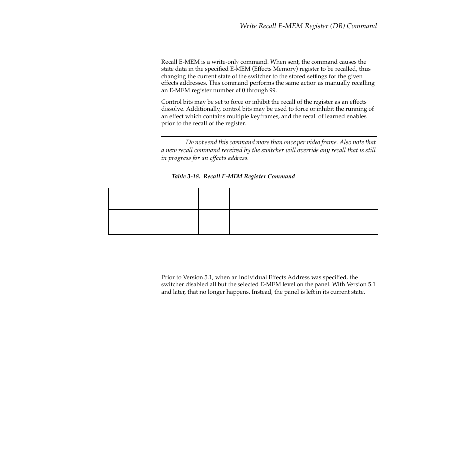 Write recall e-mem register (db) command, Effects addresses, Write recall e-mem register (db) command -31 | Effects addresses -31 | Grass Valley 2200 User Manual | Page 55 / 120
