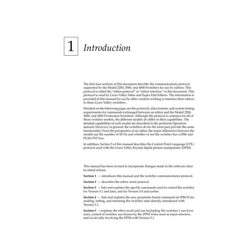 Introduction, General description, Manual contents | Section 1 — introduction, General description -1 manual contents -1 | Grass Valley 2200 User Manual | Page 9 / 120