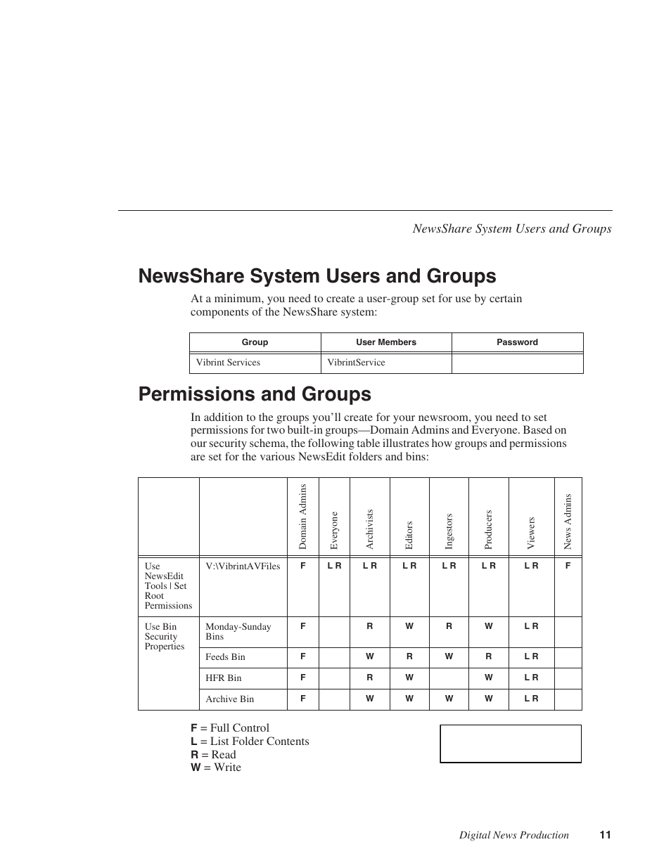 Newsshare system users and groups, Permissions and groups | Grass Valley NAS Security Instruction Guide v.5.1A User Manual | Page 13 / 58