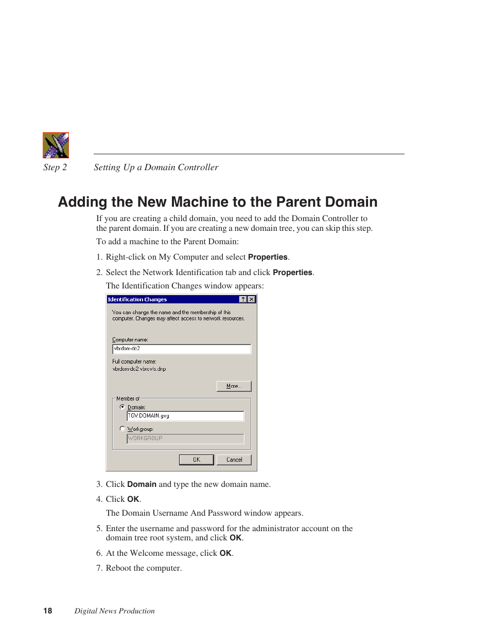 Adding the new machine to the parent domain | Grass Valley NAS Security Instruction Guide v.5.1A User Manual | Page 20 / 58