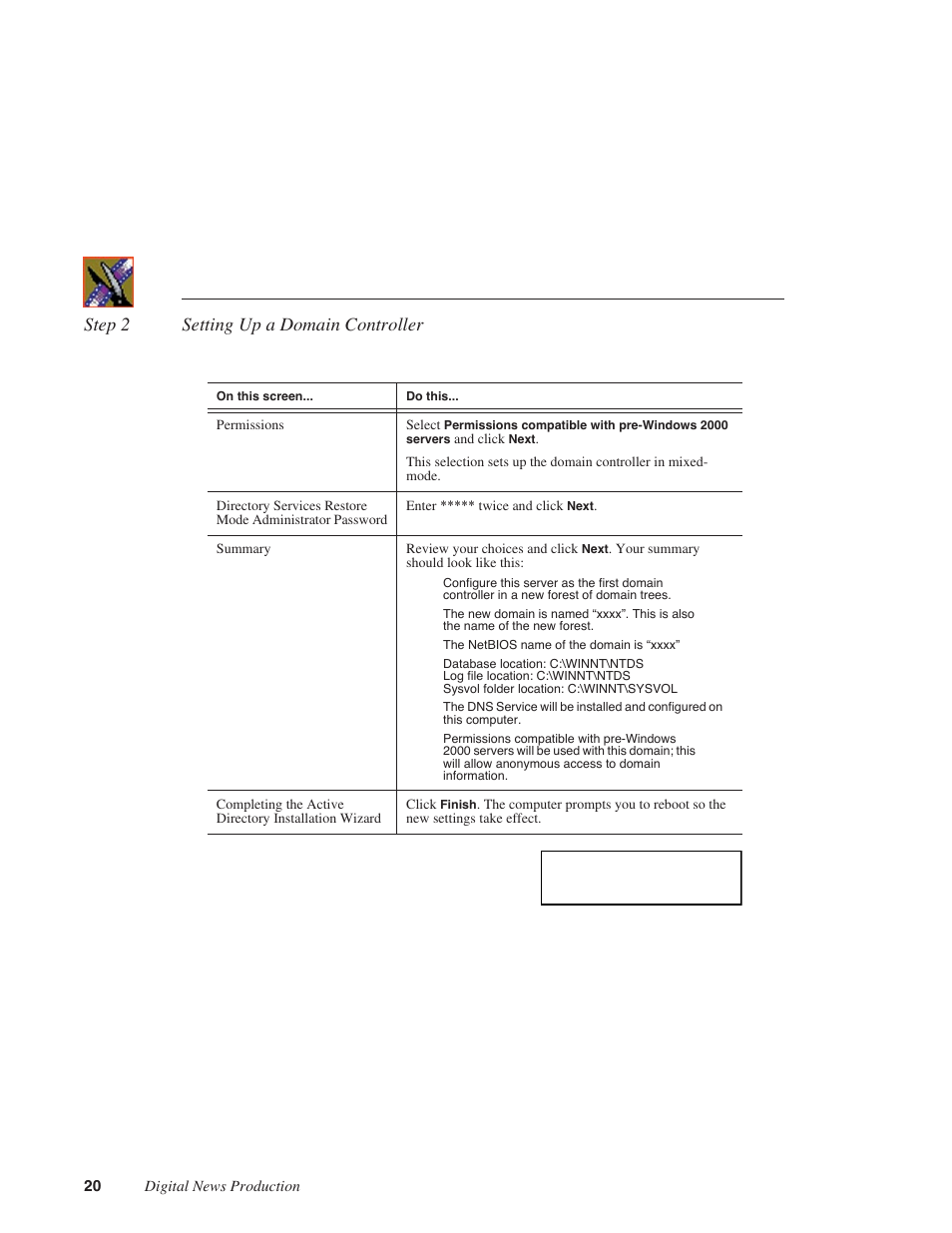 Step 2 setting up a domain controller | Grass Valley NAS Security Instruction Guide v.5.1A User Manual | Page 22 / 58