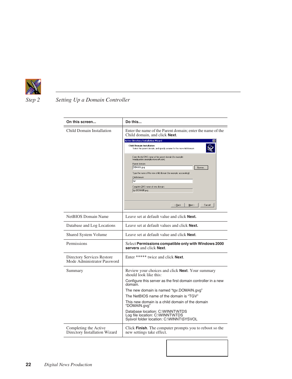 Step 2 setting up a domain controller | Grass Valley NAS Security Instruction Guide v.5.1A User Manual | Page 24 / 58