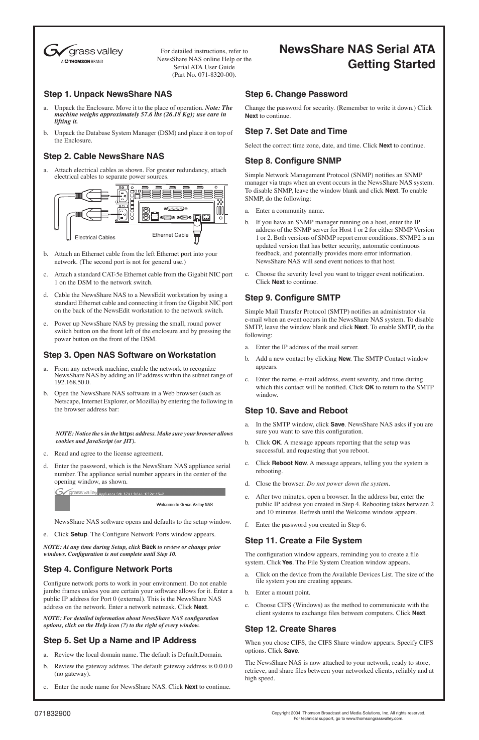 Grass Valley NewsShare NAS Serial ATA Network User Manual | 1 page