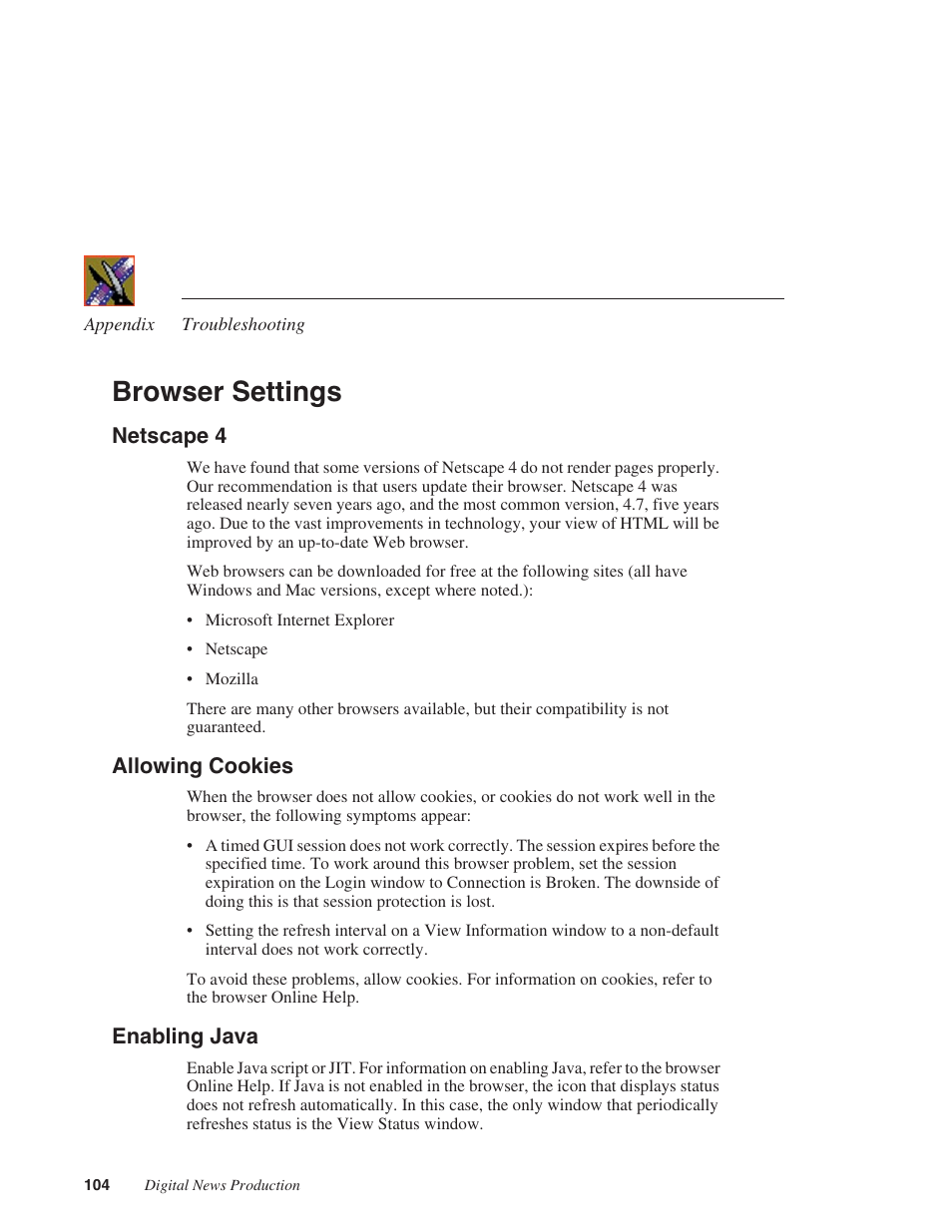 Browser settings | Grass Valley Network Attached Storage System Serial ATA Network User Guide v.1.0.06 User Manual | Page 105 / 123