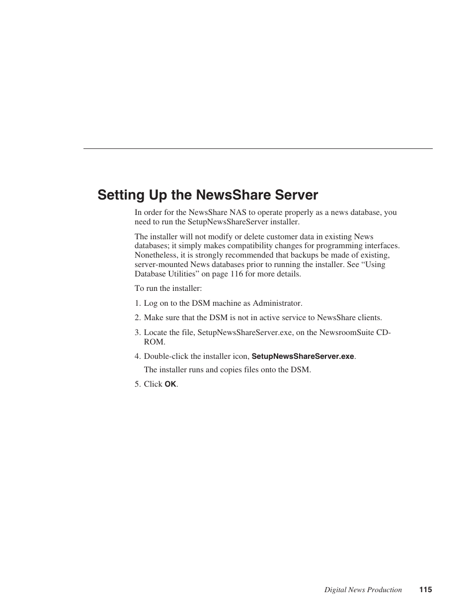 Setting up the newsshare server | Grass Valley Network Attached Storage System Serial ATA Network User Guide v.1.0.06 User Manual | Page 116 / 123