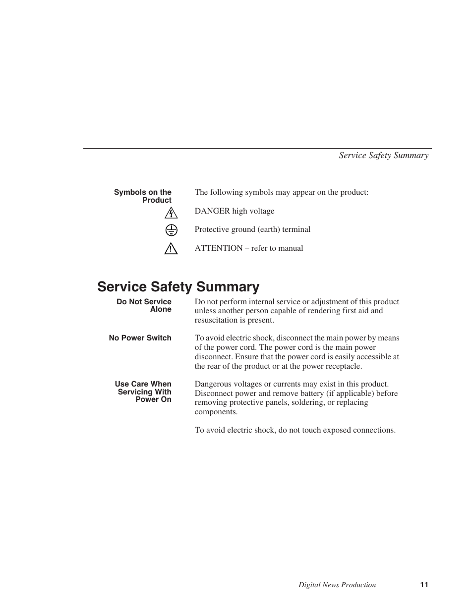 Service safety summary | Grass Valley Network Attached Storage System Serial ATA Network User Guide v.1.0.06 User Manual | Page 12 / 123