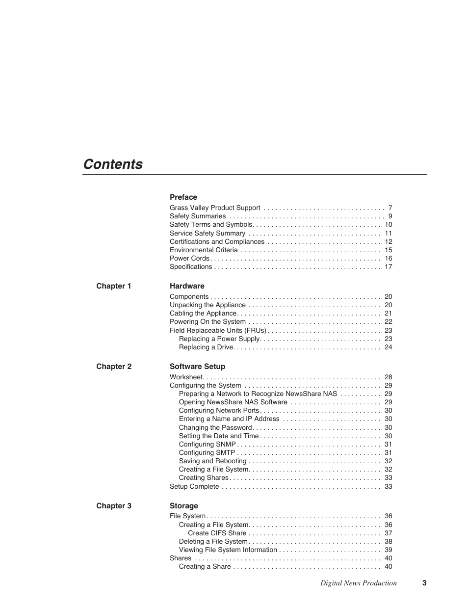 Grass Valley Network Attached Storage System Serial ATA Network User Guide v.1.0.06 User Manual | Page 4 / 123