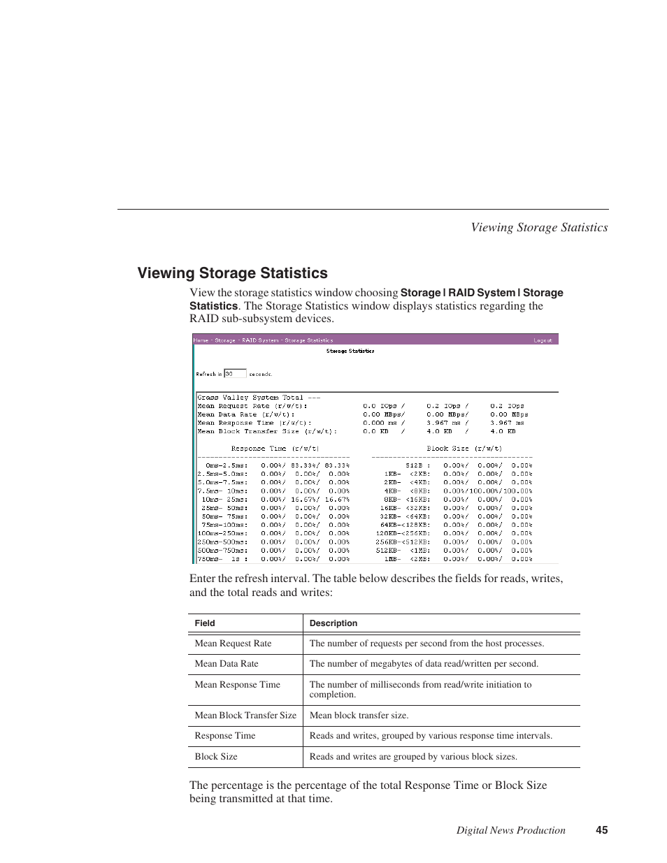 Viewing storage statistics | Grass Valley Network Attached Storage System Serial ATA Network User Guide v.1.0.06 User Manual | Page 46 / 123