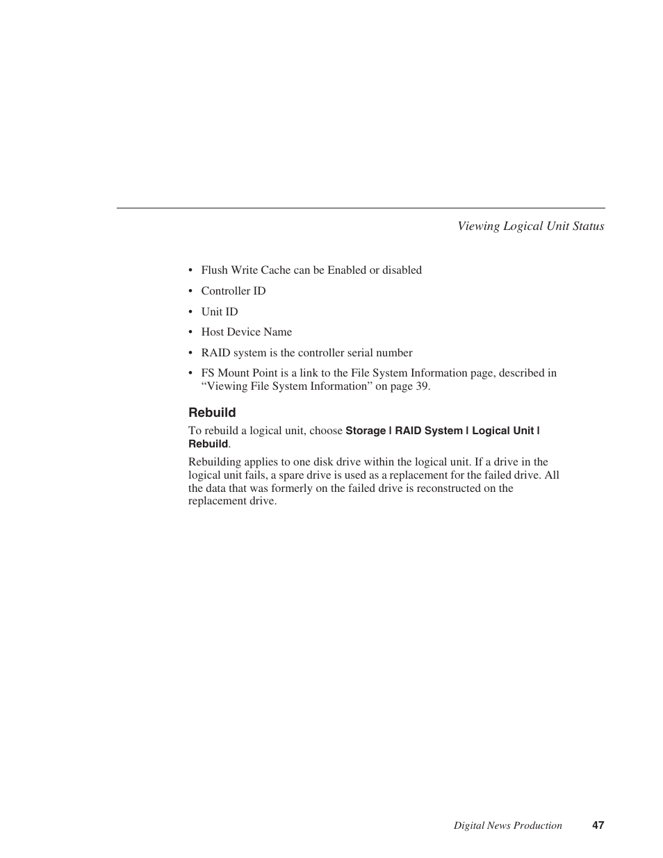 Rebuild | Grass Valley Network Attached Storage System Serial ATA Network User Guide v.1.0.06 User Manual | Page 48 / 123