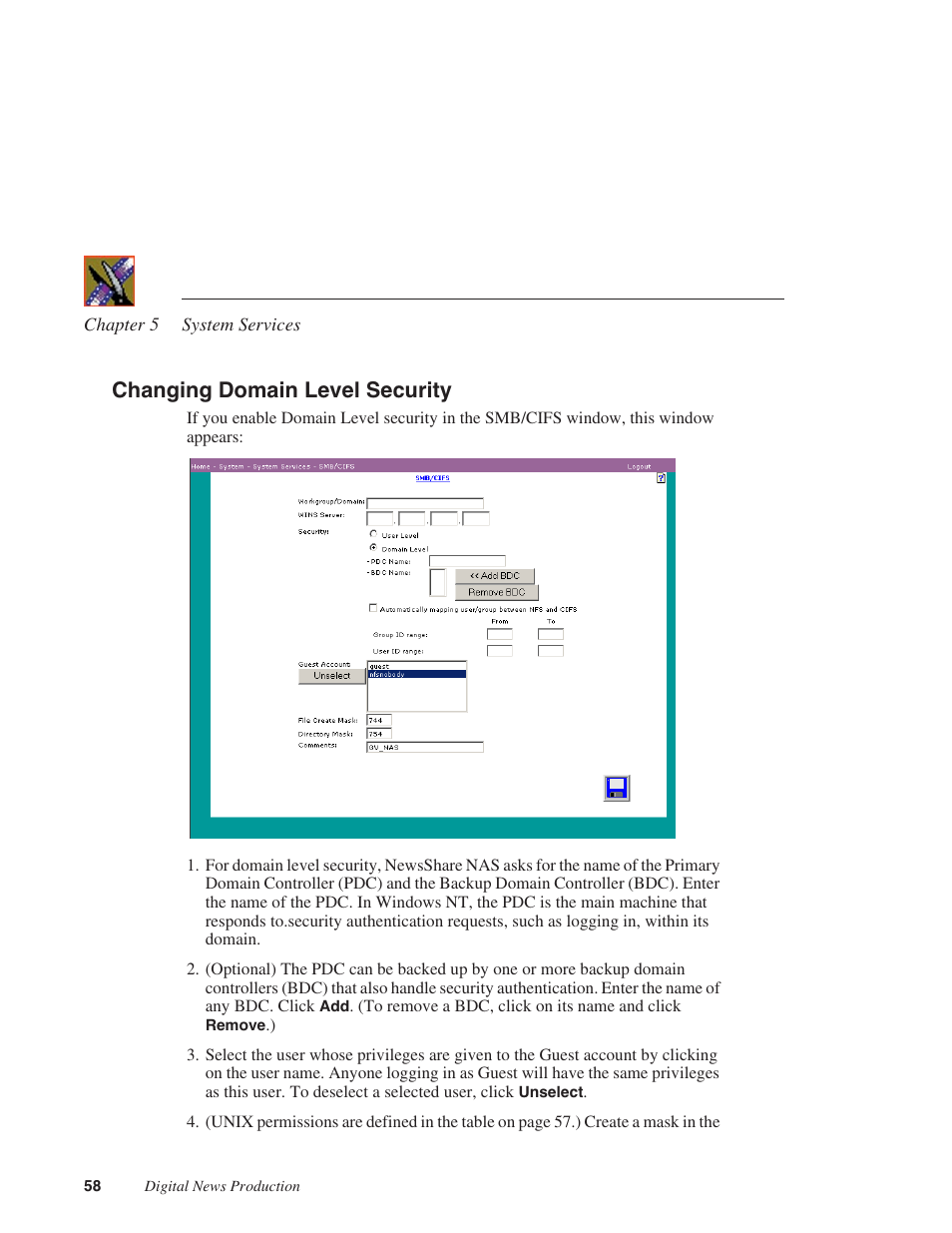 Changing domain level security | Grass Valley Network Attached Storage System Serial ATA Network User Guide v.1.0.06 User Manual | Page 59 / 123