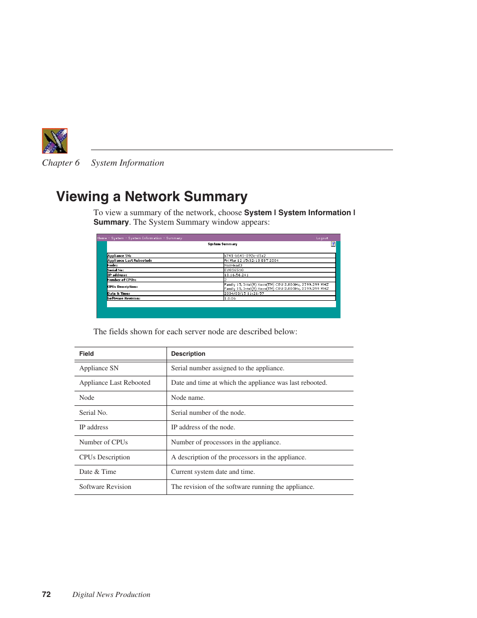 Viewing a network summary | Grass Valley Network Attached Storage System Serial ATA Network User Guide v.1.0.06 User Manual | Page 73 / 123