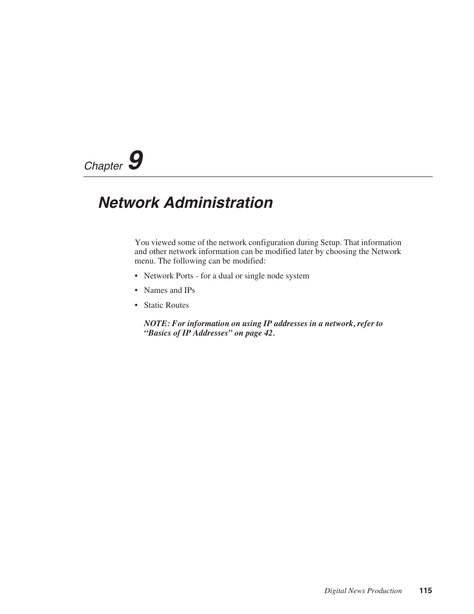 Chapter 9: network administration, Chapter 9, Network administration | Grass Valley Network Attached Storage System Serial ATA Network User Guide v.1.0.04 User Manual | Page 116 / 195