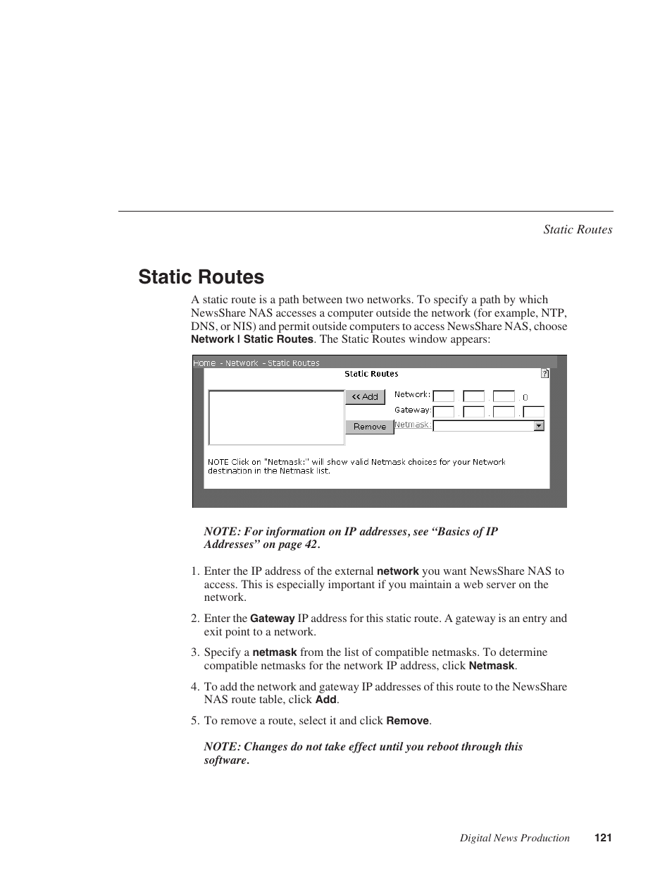 Static routes | Grass Valley Network Attached Storage System Serial ATA Network User Guide v.1.0.04 User Manual | Page 122 / 195