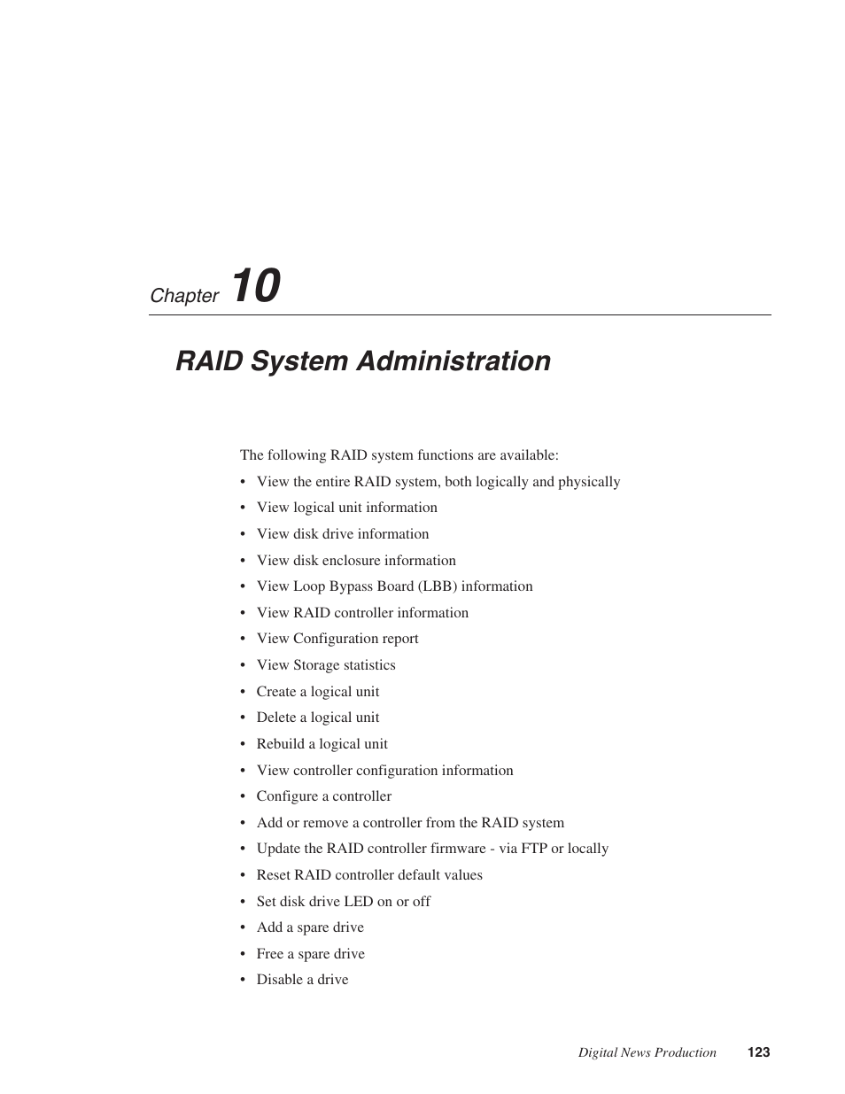 Chapter 10: raid system administration, Chapter 10, Raid system administration | Grass Valley Network Attached Storage System Serial ATA Network User Guide v.1.0.04 User Manual | Page 124 / 195