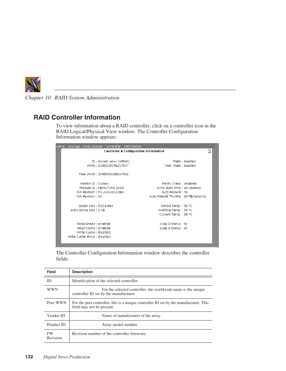 Raid controller information | Grass Valley Network Attached Storage System Serial ATA Network User Guide v.1.0.04 User Manual | Page 133 / 195