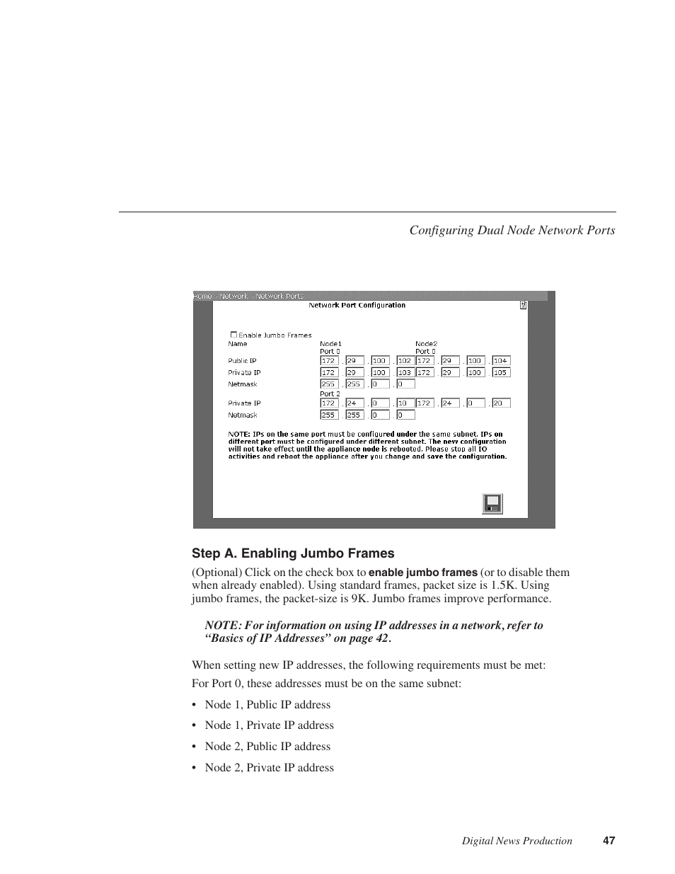 Step a. enabling jumbo frames | Grass Valley Network Attached Storage System Serial ATA Network User Guide v.1.0.04 User Manual | Page 48 / 195