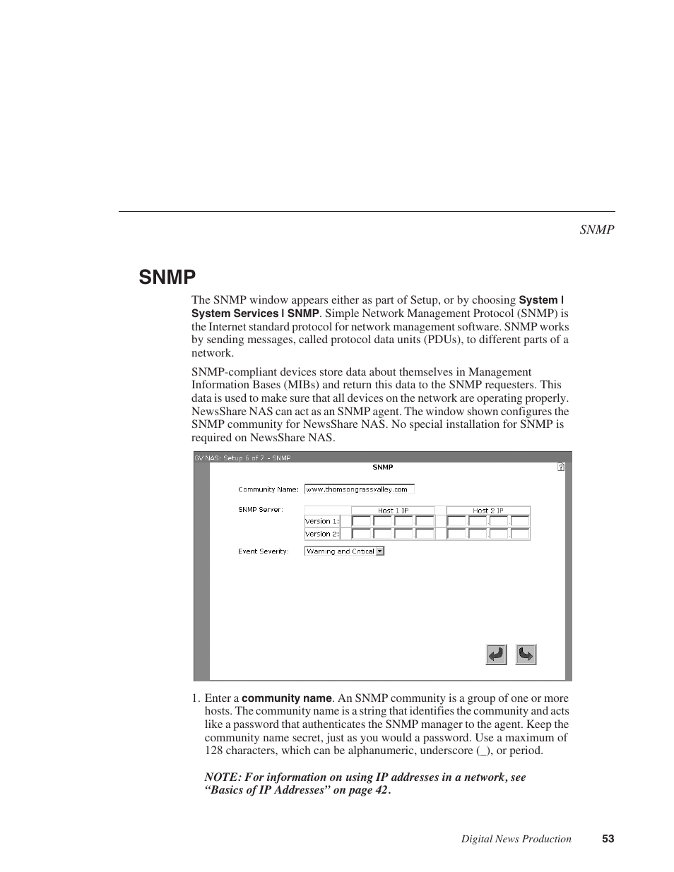 Snmp | Grass Valley Network Attached Storage System Serial ATA Network User Guide v.1.0.04 User Manual | Page 54 / 195
