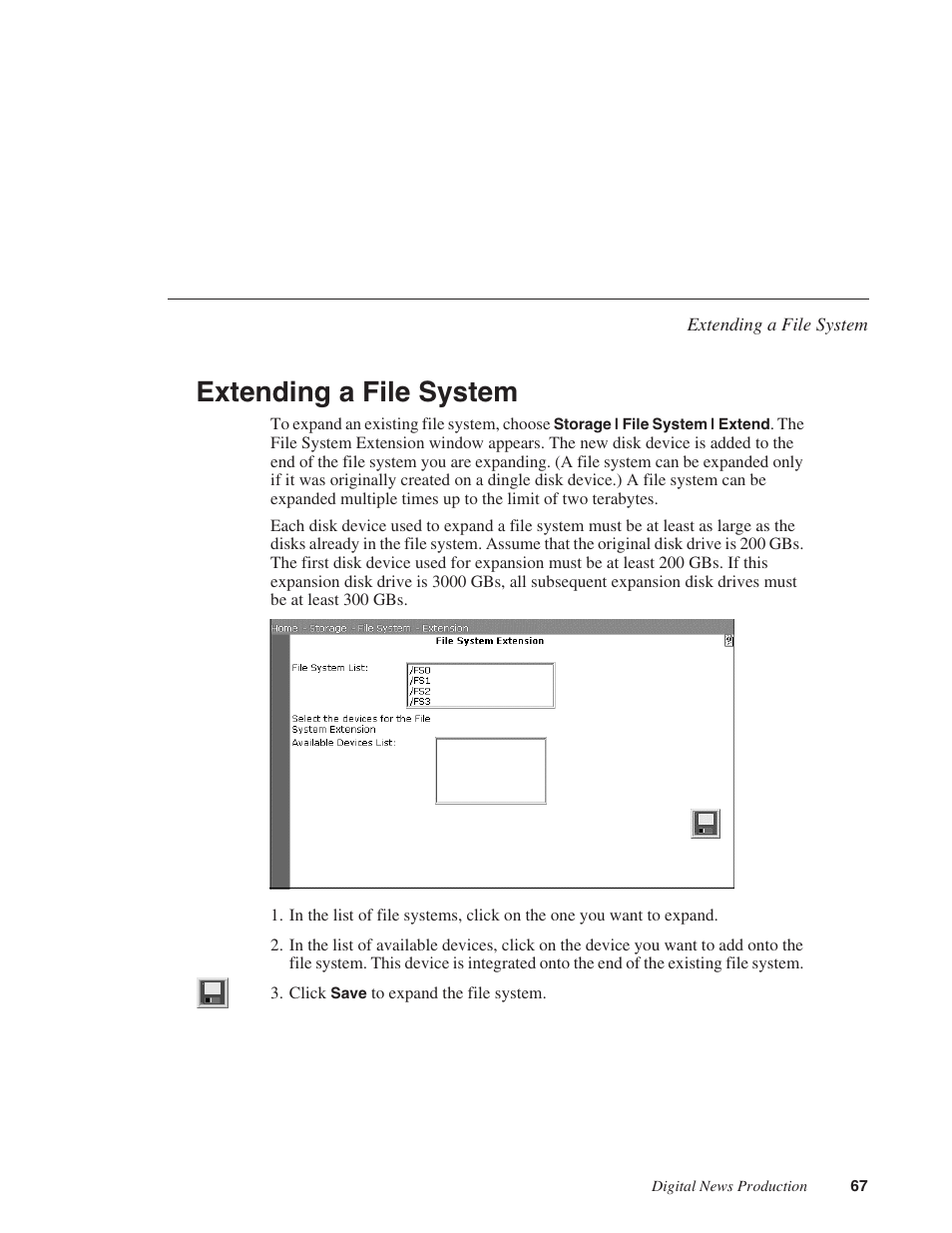 Extending a file system | Grass Valley Network Attached Storage System Serial ATA Network User Guide v.1.0.04 User Manual | Page 68 / 195