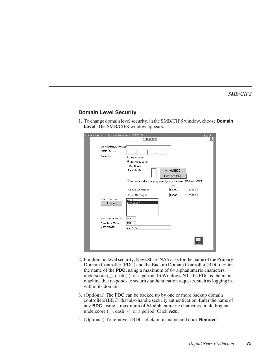 Domain level security | Grass Valley Network Attached Storage System Serial ATA Network User Guide v.1.0.04 User Manual | Page 76 / 195