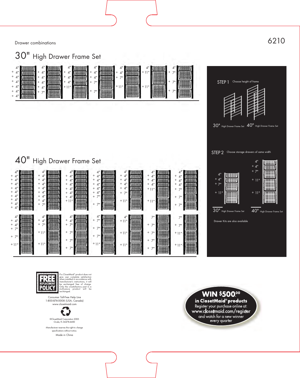 Closet Maid 30" High Drawer Frame Set 6210 User Manual | 1 page