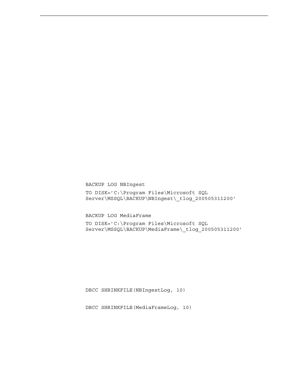 Manually controlling transaction log growth, Back up the transaction log, Shrink the transaction log | Grass Valley NewsBrowse Desktop Browsing System Installation v.3.1 User Manual | Page 121 / 190