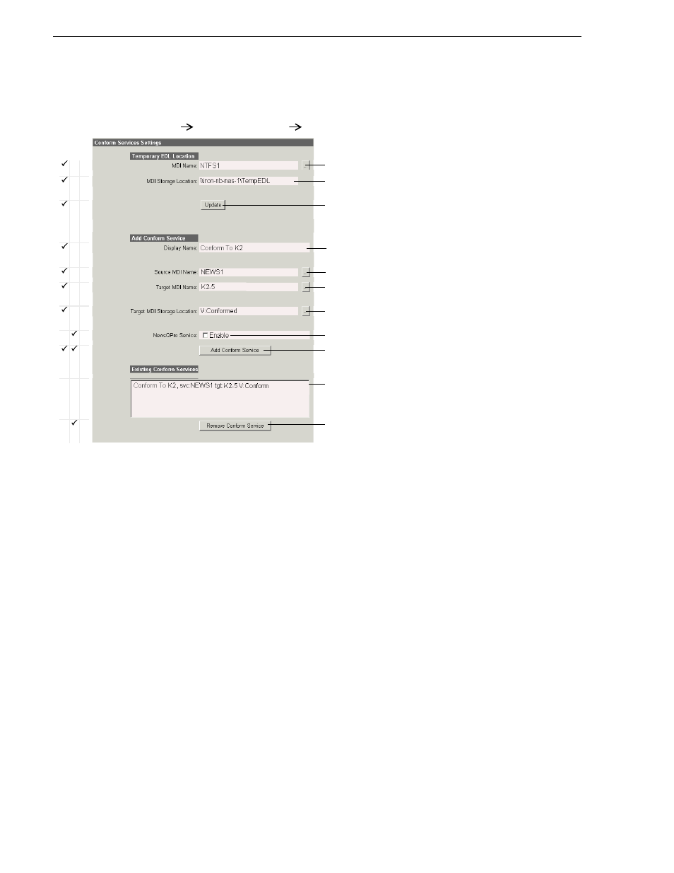 Configure conform services, Chapter 3 configuring the newsbrowse system | Grass Valley NewsBrowse Desktop Browsing System Installation v.3.1 User Manual | Page 94 / 190