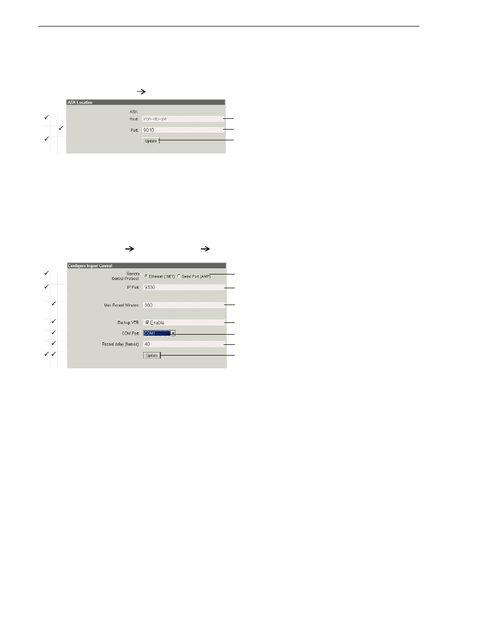 Configure ask location: single-channel encoder, Configure ingest control: single-channel encoder, Chapter 3 configuring the newsbrowse system | Grass Valley NewsBrowse Desktop Browsing System Installation v.2.7 User Manual | Page 62 / 150