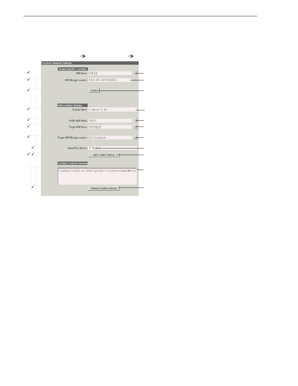 Configure conform services, Chapter 3 configuring the newsbrowse system | Grass Valley NewsBrowse Desktop Browsing System Installation v.2.7 User Manual | Page 96 / 150