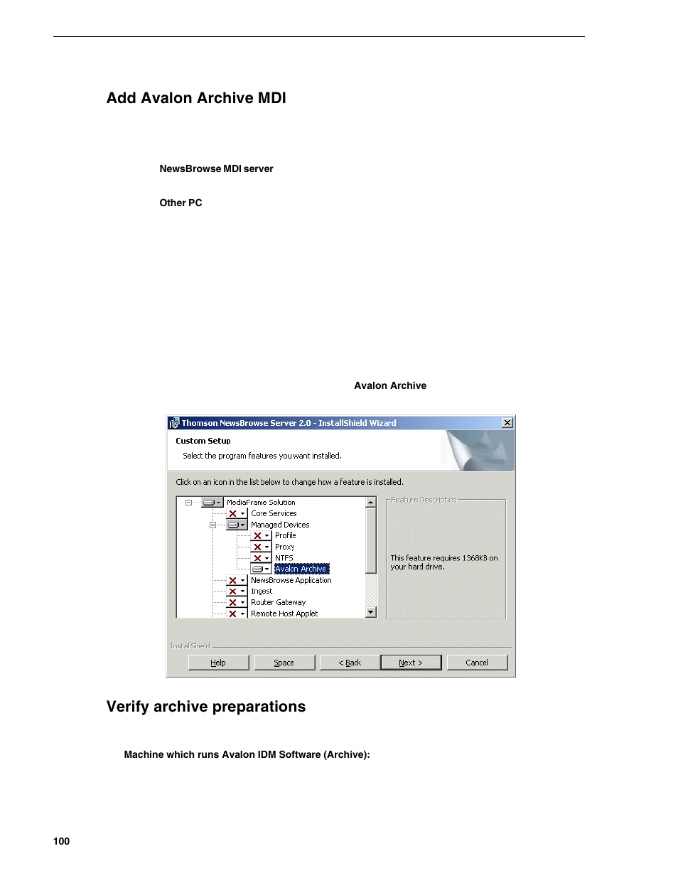 Add avalon archive mdi, Verify archive preparations, Add avalon archive mdi verify archive preparations | Grass Valley NewsBrowse Desktop Browsing System Installation v.2.0 User Manual | Page 100 / 142