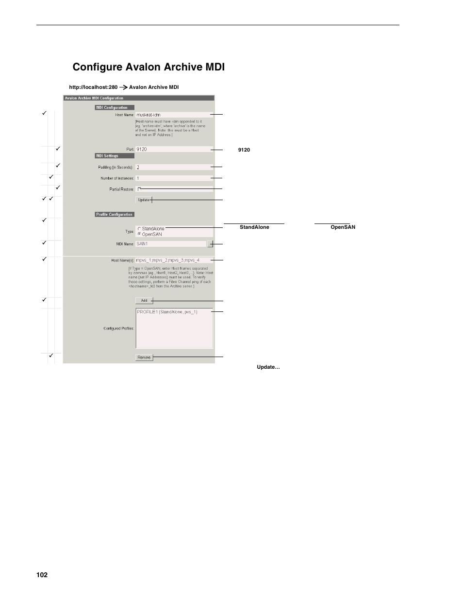 Configure avalon archive mdi, Chapter 3 configuring the newsbrowse system | Grass Valley NewsBrowse Desktop Browsing System Installation v.2.0 User Manual | Page 102 / 142
