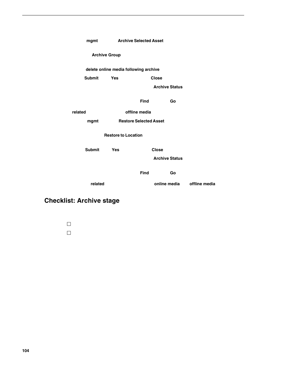 Checklist: archive stage | Grass Valley NewsBrowse Desktop Browsing System Installation v.2.0 User Manual | Page 104 / 142