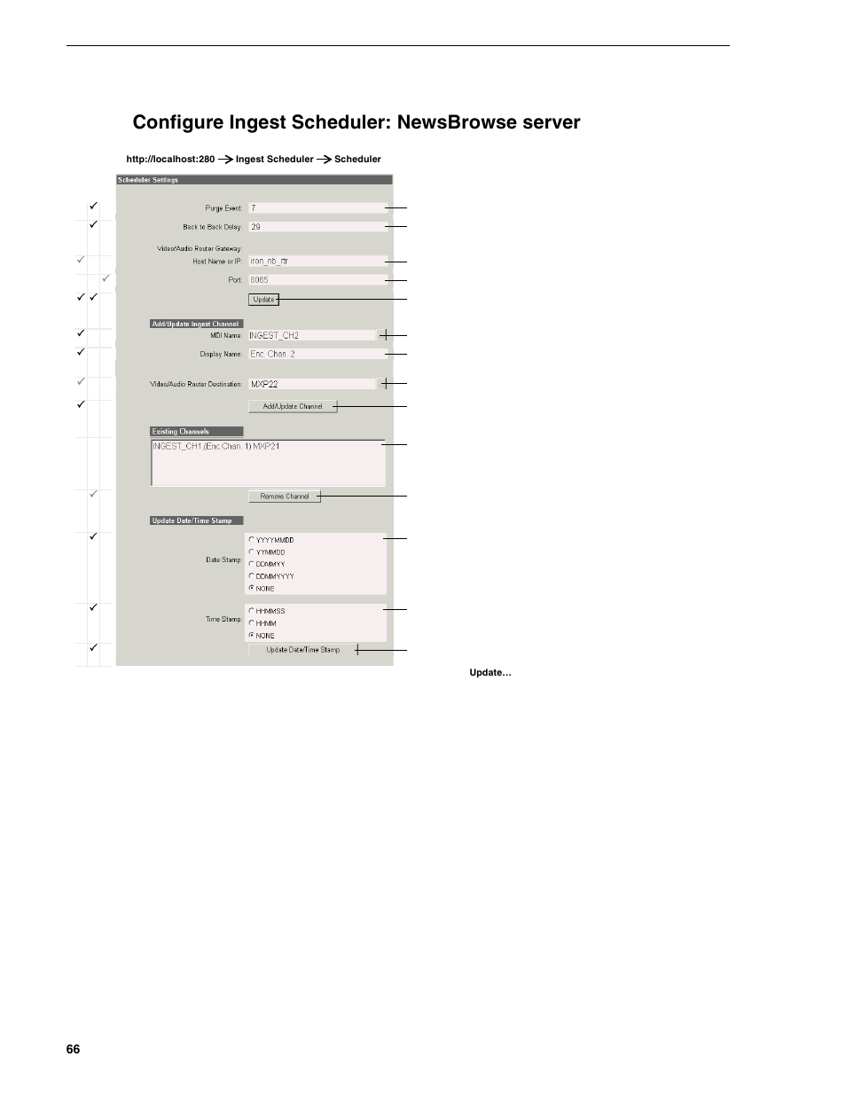 Configure ingest scheduler: newsbrowse server, Chapter 3 configuring the newsbrowse system | Grass Valley NewsBrowse Desktop Browsing System Installation v.2.0 User Manual | Page 66 / 142