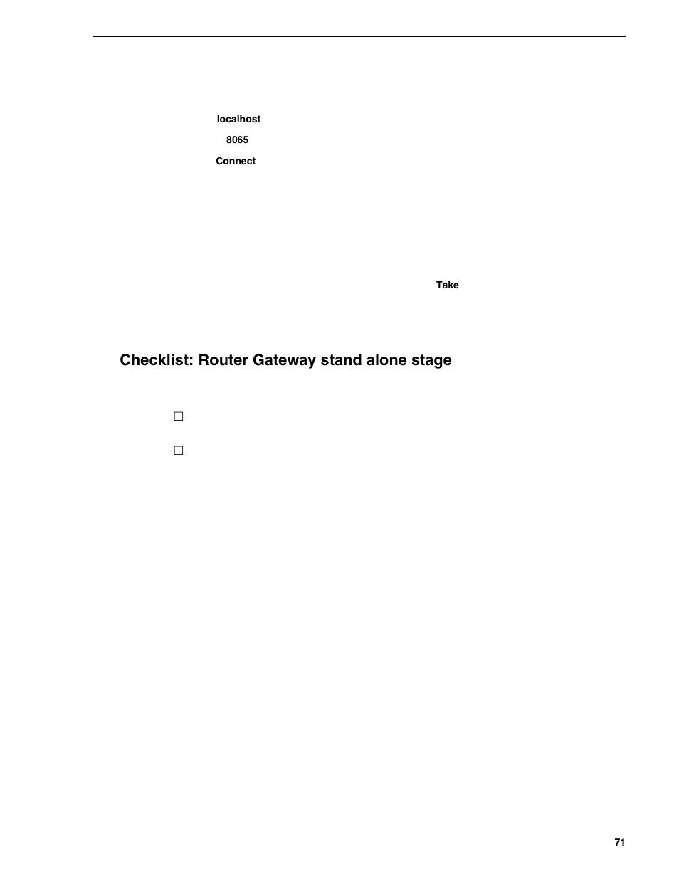 Checklist: router gateway stand alone stage | Grass Valley NewsBrowse Desktop Browsing System Installation v.2.0 User Manual | Page 71 / 142