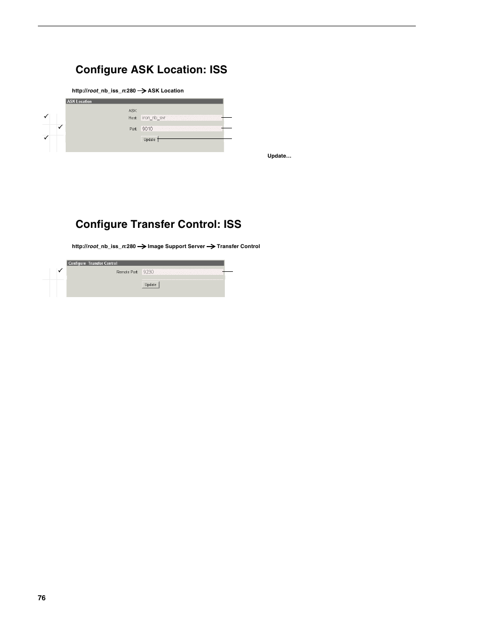 Configure ask location: iss, Configure transfer control: iss, Chapter 3 configuring the newsbrowse system | Grass Valley NewsBrowse Desktop Browsing System Installation v.2.0 User Manual | Page 76 / 142