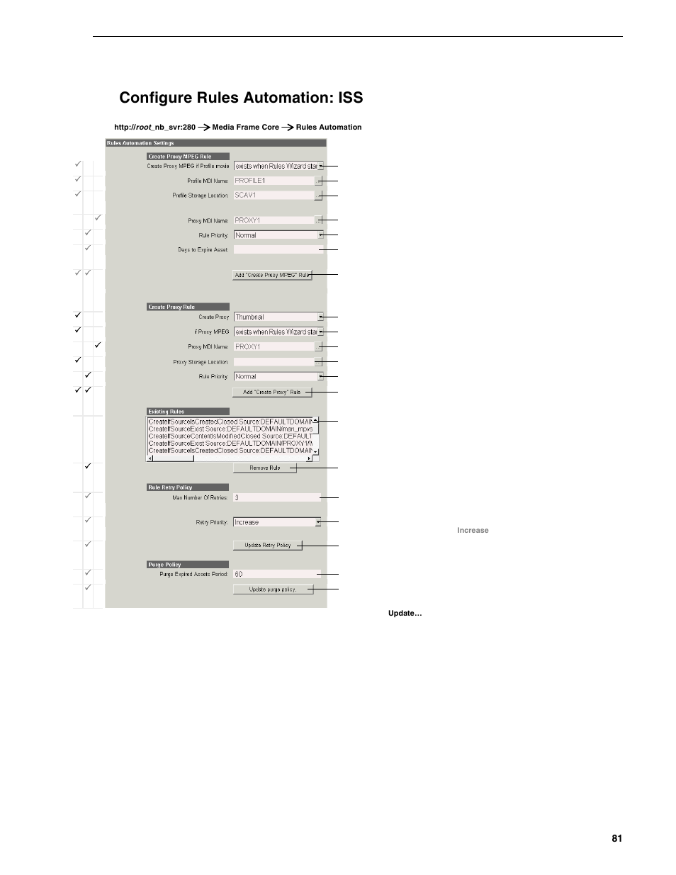 Configure rules automation: iss | Grass Valley NewsBrowse Desktop Browsing System Installation v.2.0 User Manual | Page 81 / 142