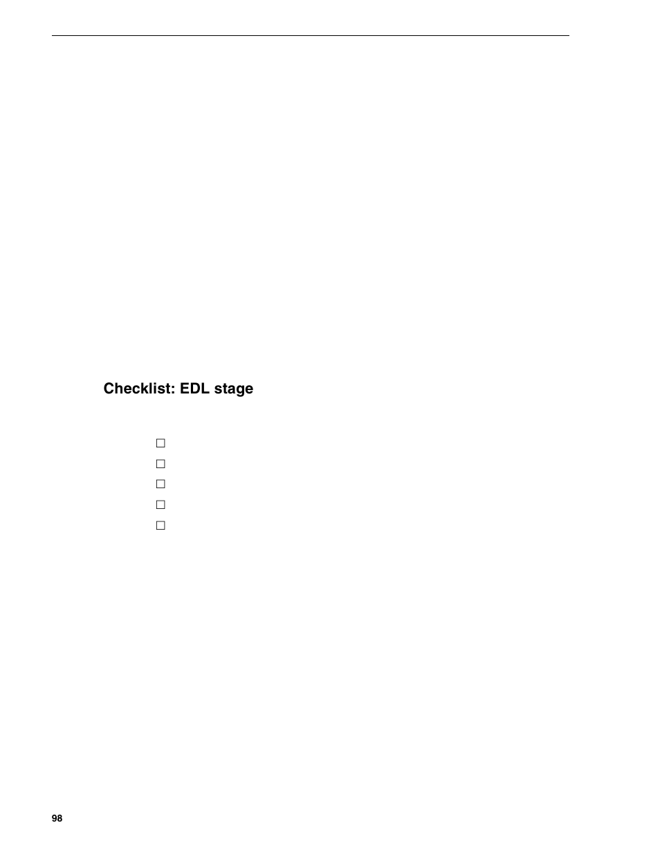 Checklist: edl stage | Grass Valley NewsBrowse Desktop Browsing System Installation v.2.0 User Manual | Page 98 / 142