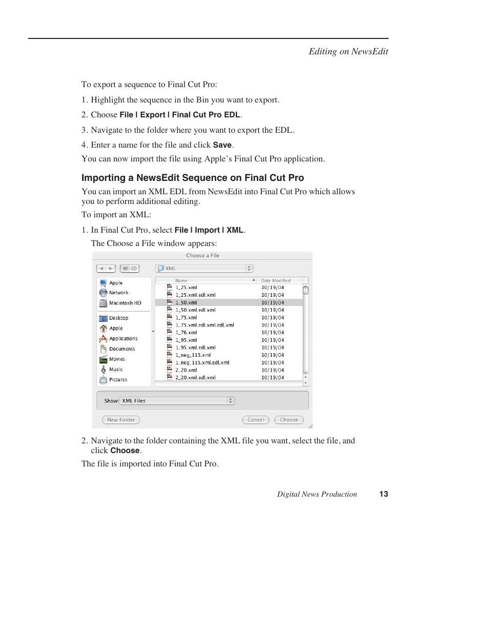 Importing a newsedit sequence on final cut pro | Grass Valley Using Final Cut Pro With DNP Products Instruction Guide v.5.1 User Manual | Page 13 / 18
