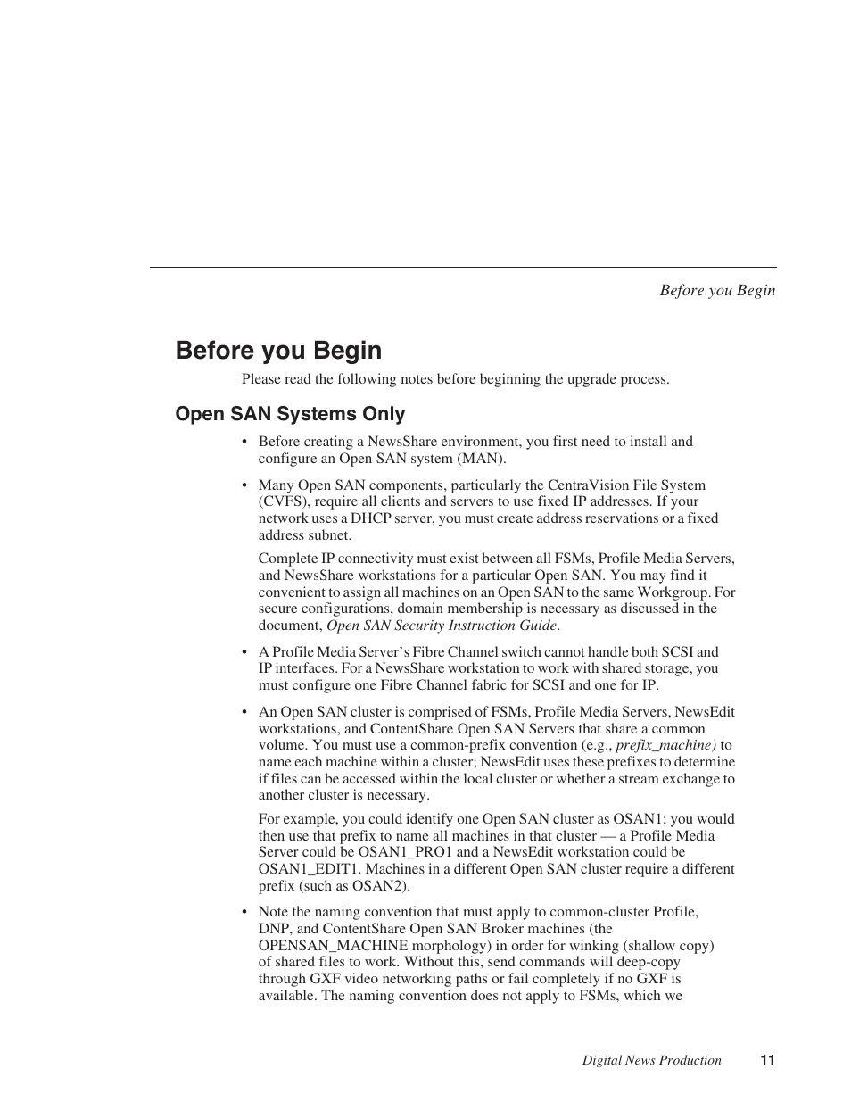 Before you begin, Open san systems only | Grass Valley NewsShare v.5.5 User Manual | Page 13 / 114