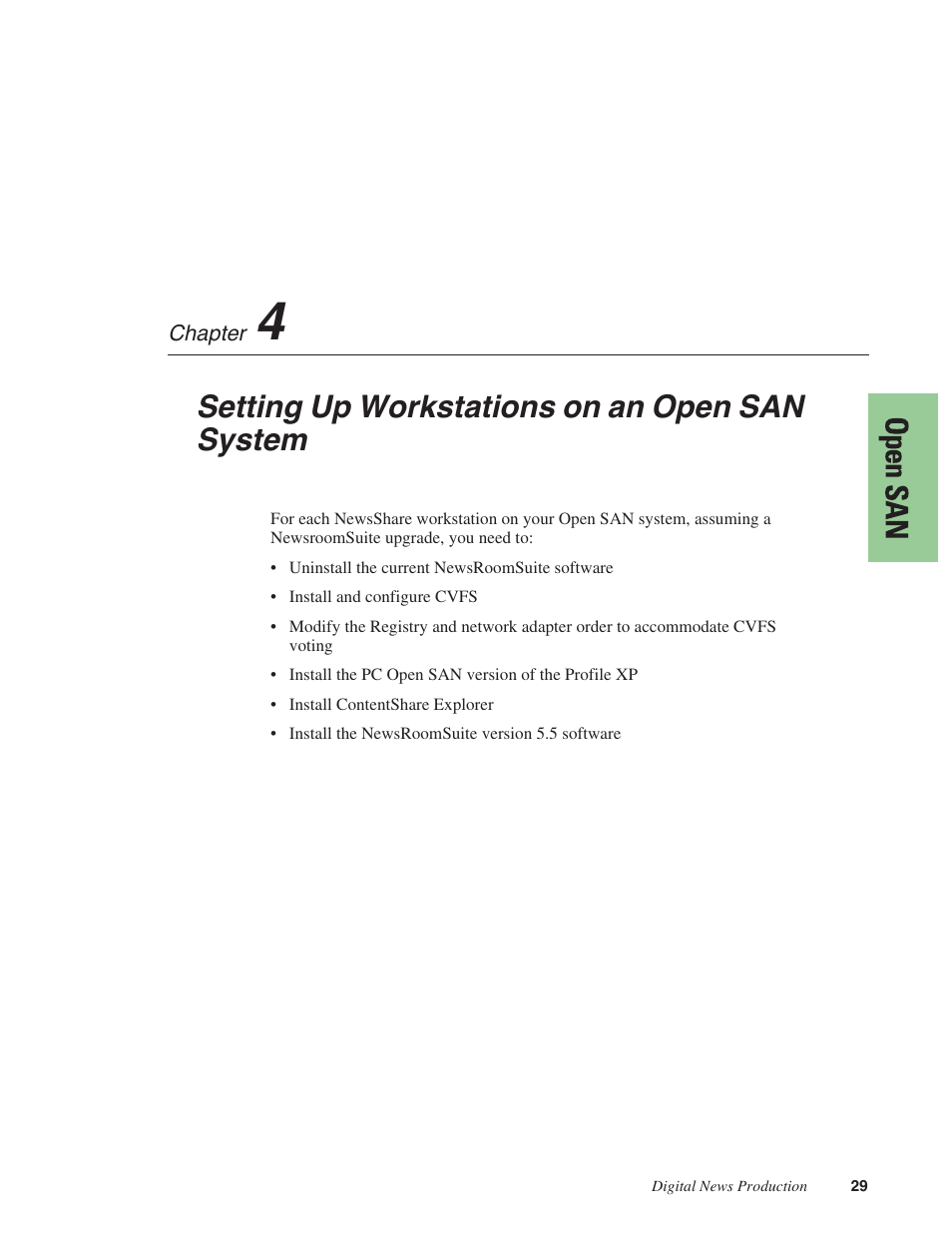 Chapter 4, Setting up workstations on an open san system | Grass Valley NewsShare v.5.5 User Manual | Page 31 / 114