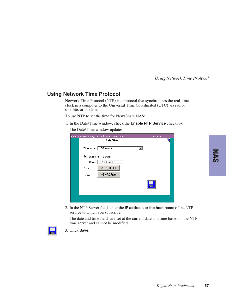 Using network time protocol | Grass Valley NewsShare v.5.5 User Manual | Page 59 / 114