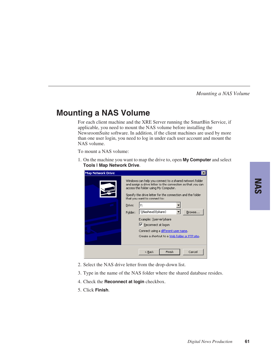 Mounting a nas volume | Grass Valley NewsShare v.5.5 User Manual | Page 63 / 114