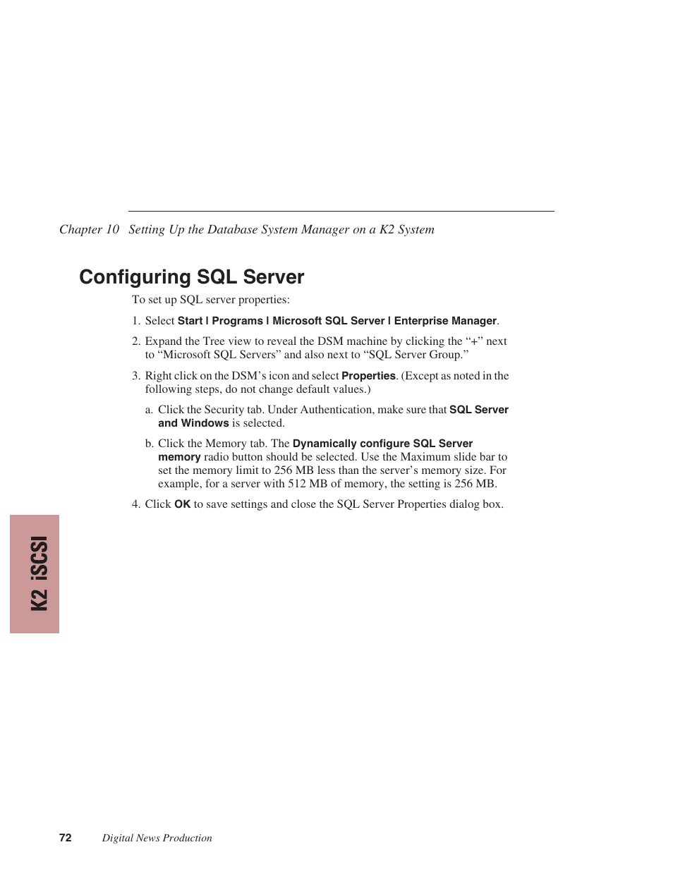 Configuring sql server | Grass Valley NewsShare v.5.5 User Manual | Page 74 / 114