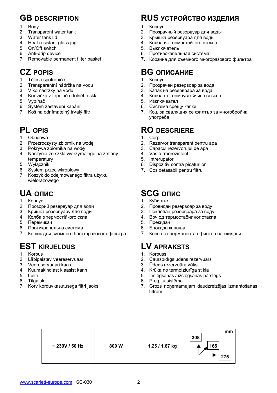 Ua scg | Scarlett SC-030 User Manual | Page 2 / 20