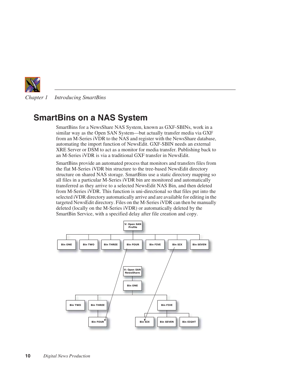 Smartbins on a nas system, Chapter 1 introducing smartbins, 10 digital news production | Grass Valley SmartBins v.5.0 User Manual | Page 12 / 22