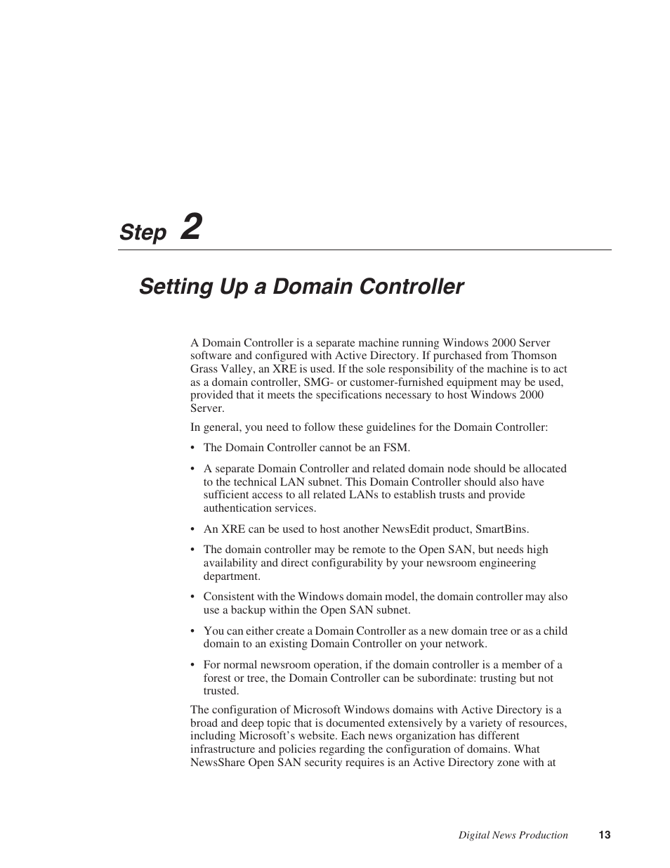 Step 2: setting up a domain controller, Step, Setting up a domain controller | Grass Valley Open SAN Security v.5.1 User Manual | Page 15 / 56