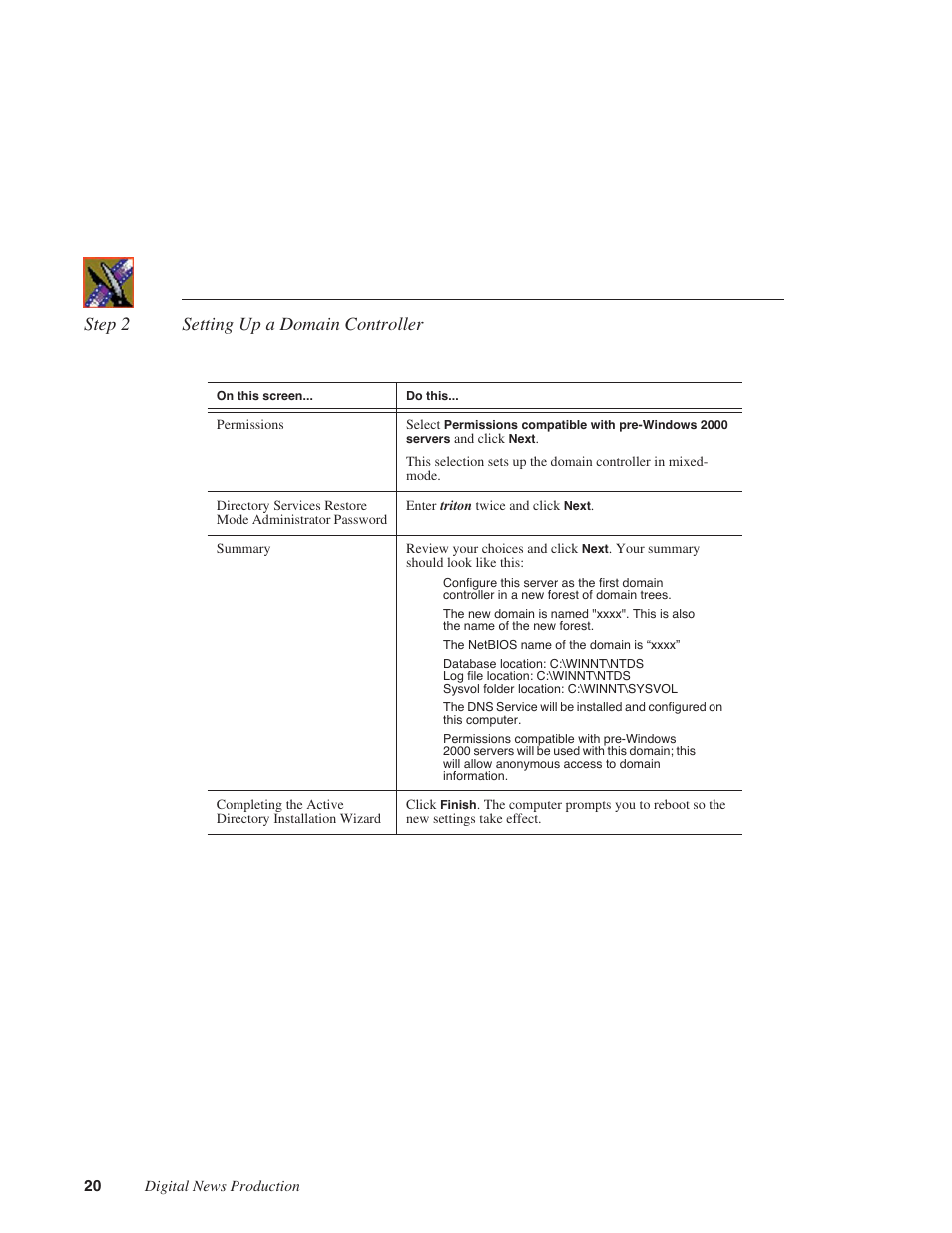 Step 2 setting up a domain controller | Grass Valley Open SAN Security v.5.1 User Manual | Page 22 / 56