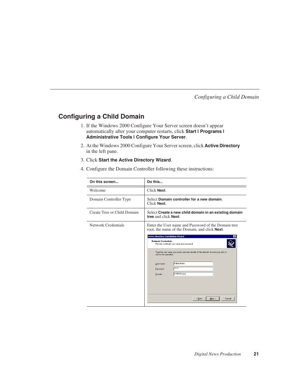Configuring a child domain, Configuring a new domain tree with integrated dns | Grass Valley Open SAN Security v.5.1 User Manual | Page 23 / 56