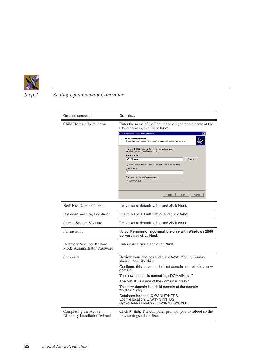 Step 2 setting up a domain controller | Grass Valley Open SAN Security v.5.1 User Manual | Page 24 / 56